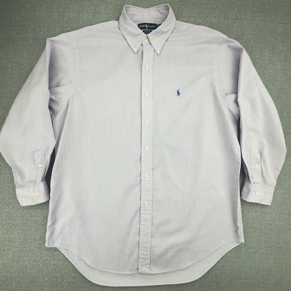 Polo Ralph Lauren Button Up Long Sleeve Men's Sz 16 32/33 Yarmouth Pink Stripe - Picture 2 of 6